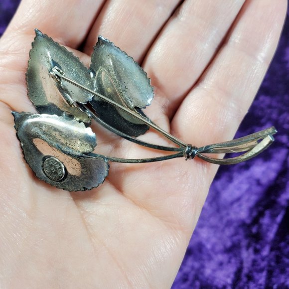 VINTAGE JEWELART Sterling Silver Leaves Brooch/Pin - Picture 5 of 8